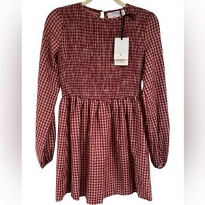 Daisy Street Red Gingham Smocked Long-Sleeve Dress